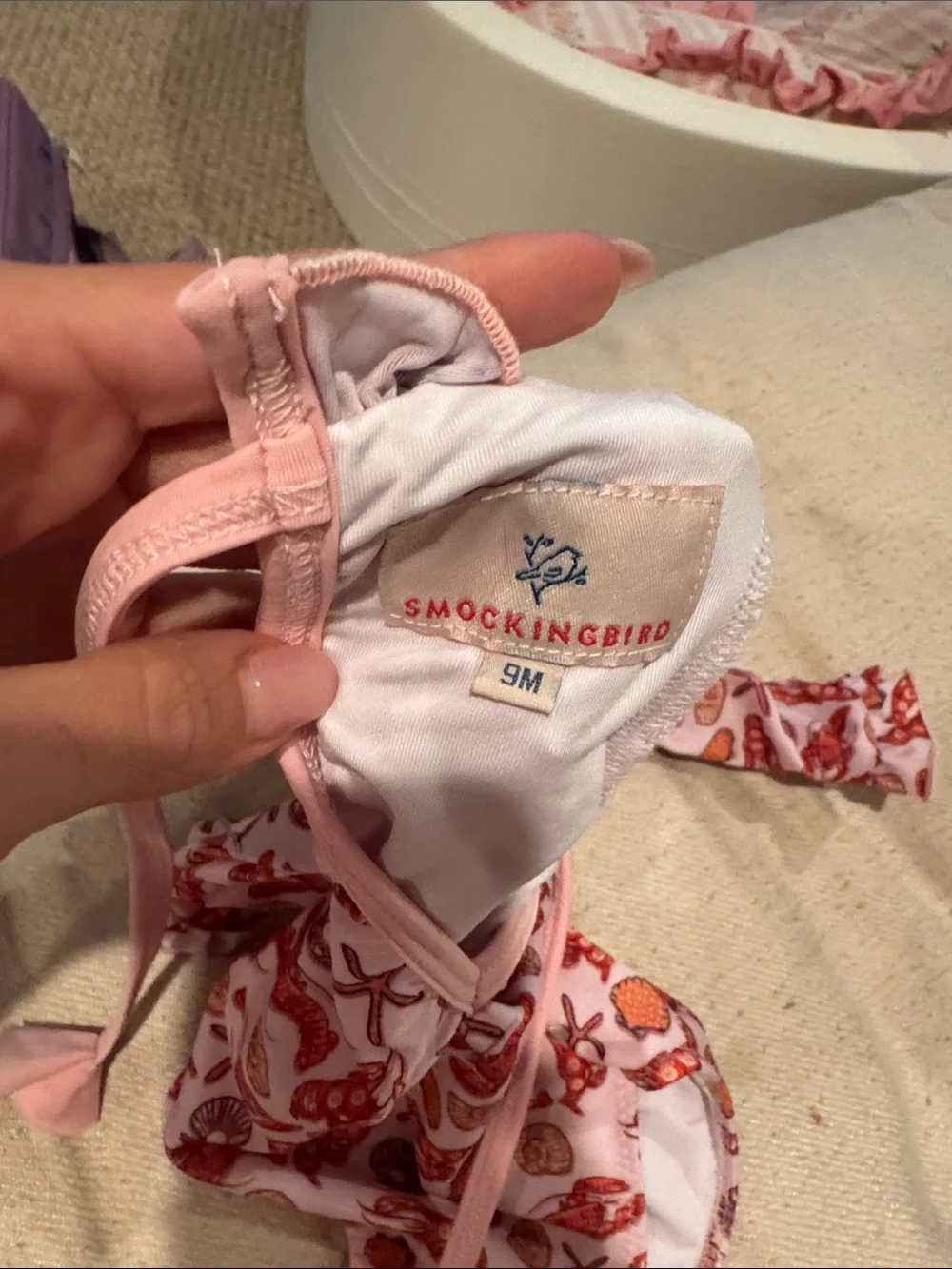Girls Pink Seashell Print Long-Sleeve Swim One-Piece